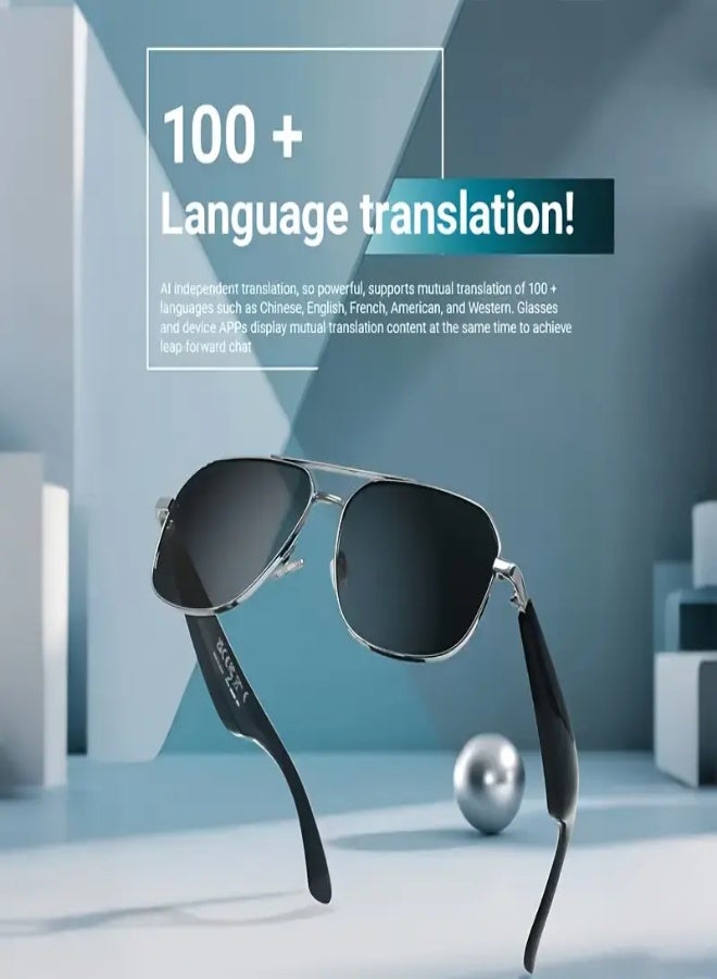Smart Translator Glasses with Wireless Translation, Music  Recording Functions – Supports 118 Languages, Built-in Rechargeable Battery, Hands-Free Use for Home, Office, Business  Work - Black/Green Lens - Image 2